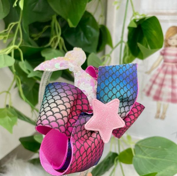 Arco Infantil Glitter Laço Rosa Tie Dye Cauda de Sereia Lantejoulas Euro Baby