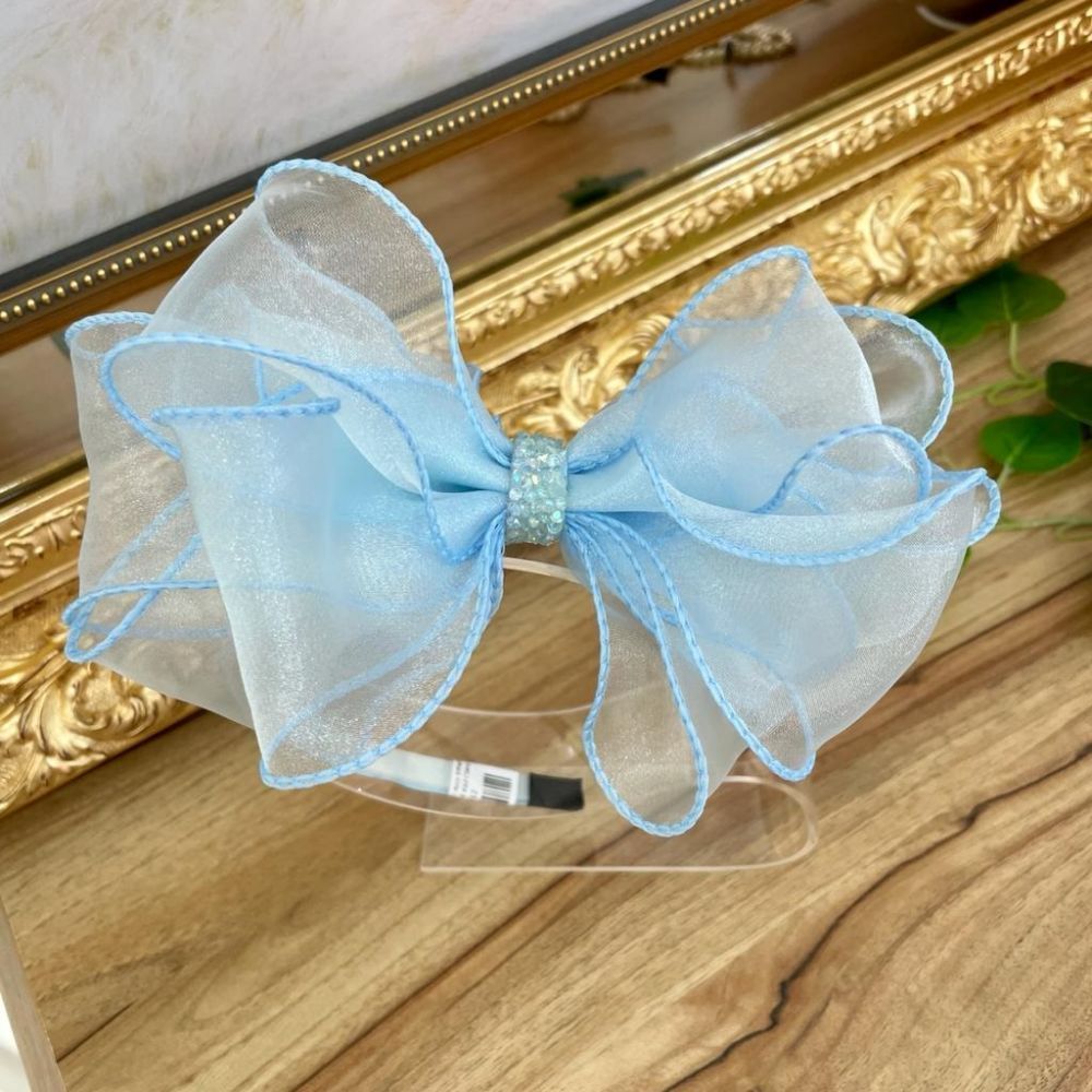 Arco Infantil Luxo Laço Voal Azul Claro com Aplique em Pedrinhas Euro Baby