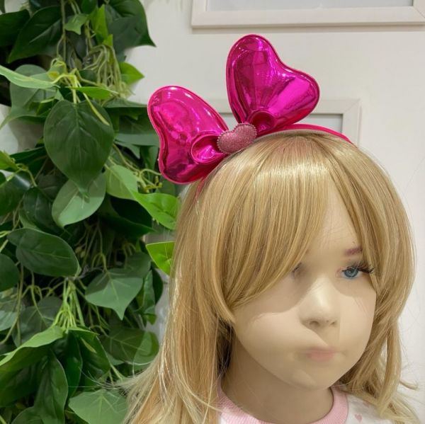 Arco Infantil Orelhinha Pink com aplique de coração Euro Baby