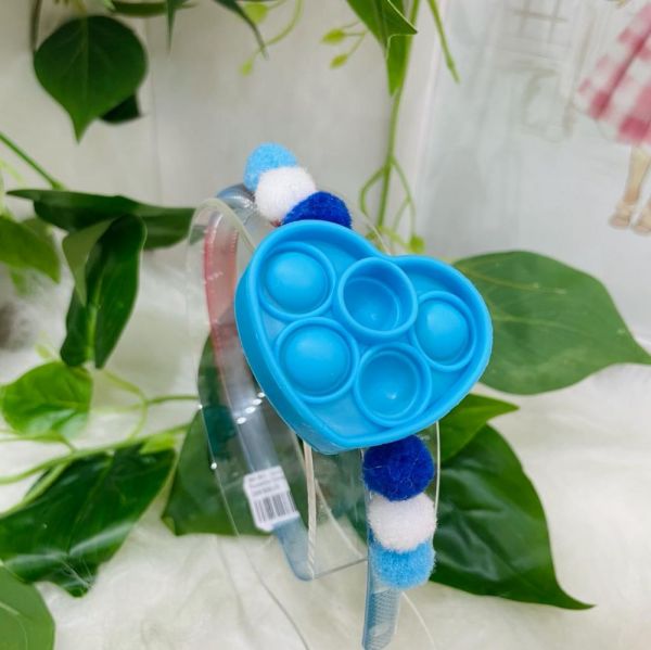 Arco Infantil Tie Dye  Pompons Coração Azul Fidget Toy Pop It Euro Baby