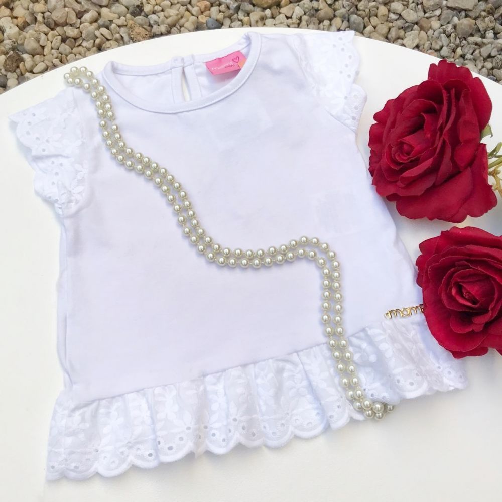Blusa Infantil Branca com Detalhe de Renda Serenity Momi