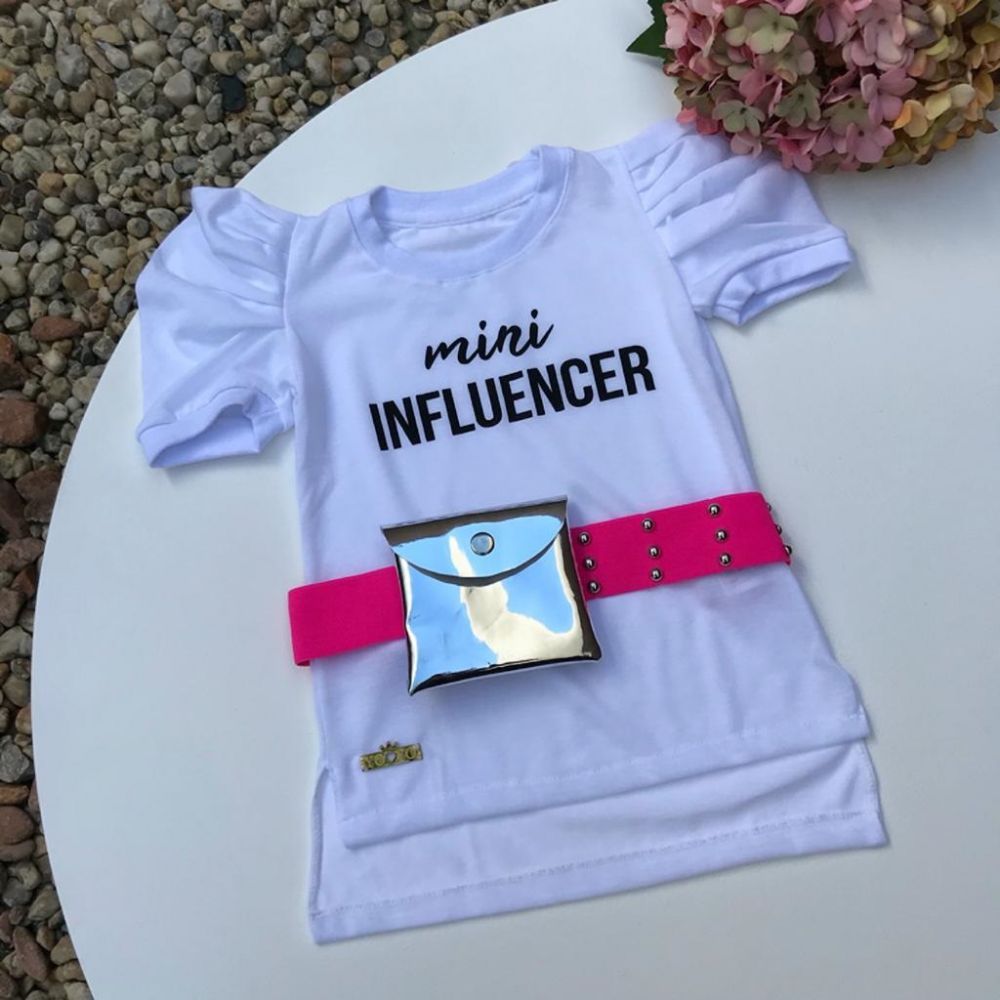 Blusa Infantil Branca com Pochete Metalizada Mini Influencer Yoyo