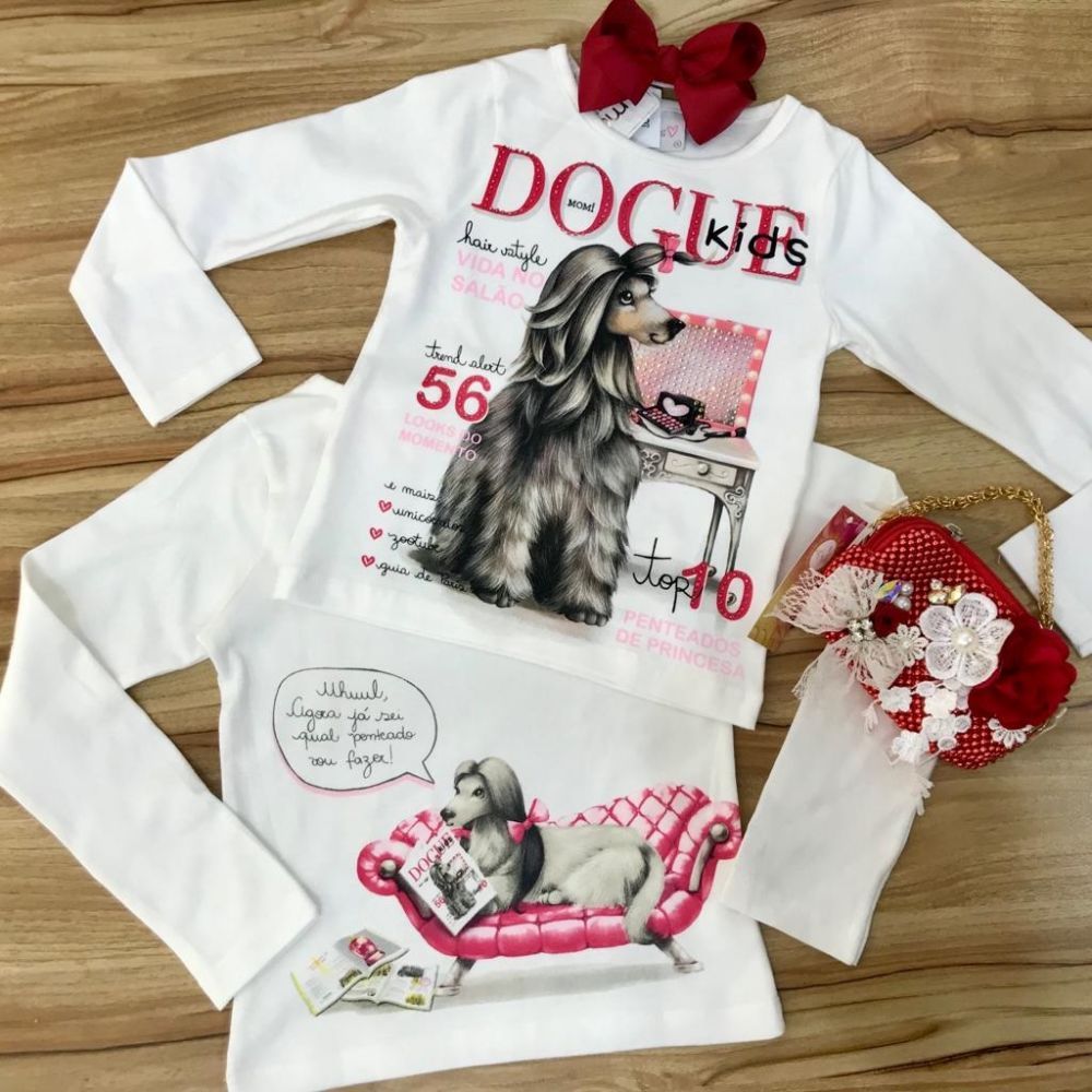 Blusa Infantil com Strass Revista Dogue Kids Off White Momi