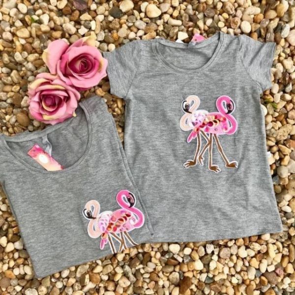Blusa Infantil Filha Flamingo Glamuroso Cinza Carolittas