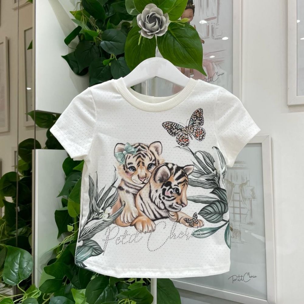 Blusa Infantil Manga Curta Furinhos Baby Tigres Natureza Exótica Petit Cherie