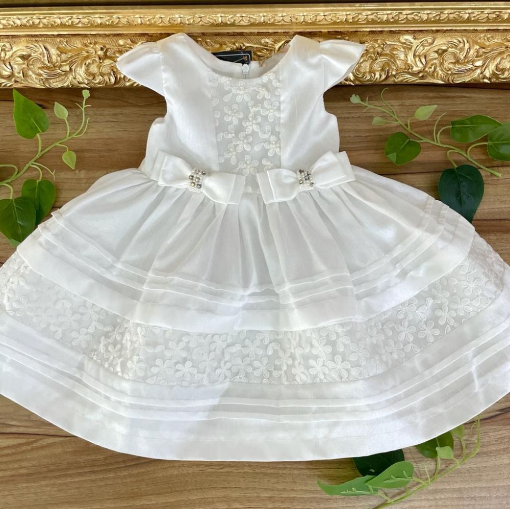 Vestido Infantil Branco Flores Petit Cherie