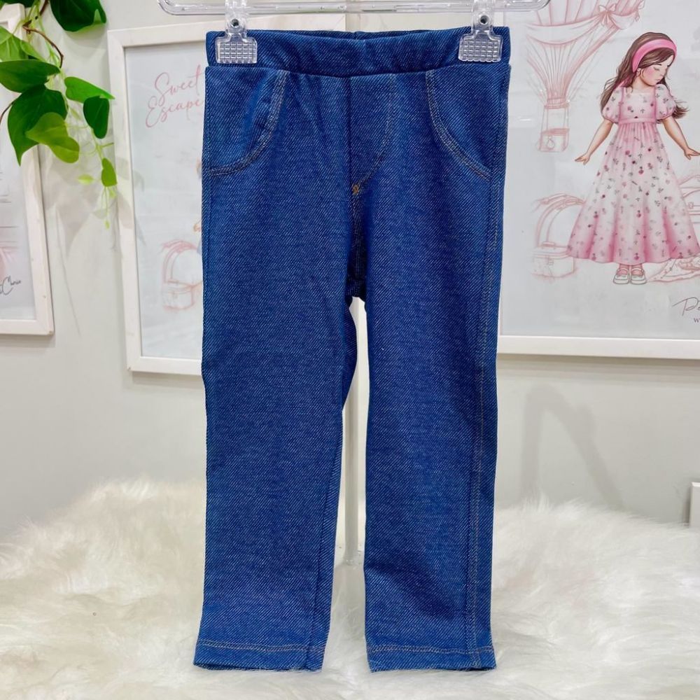Calça Feminina Infantil Momi Jeans Fake Lavagem Escura