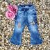 Calça Infantil Jeans com Patch Gatinho e Coelinho Azul Gabriela Aquarela