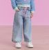 Calça Infantil Pantalona Azul Jeans com Cordão Rosa Mon Sucré