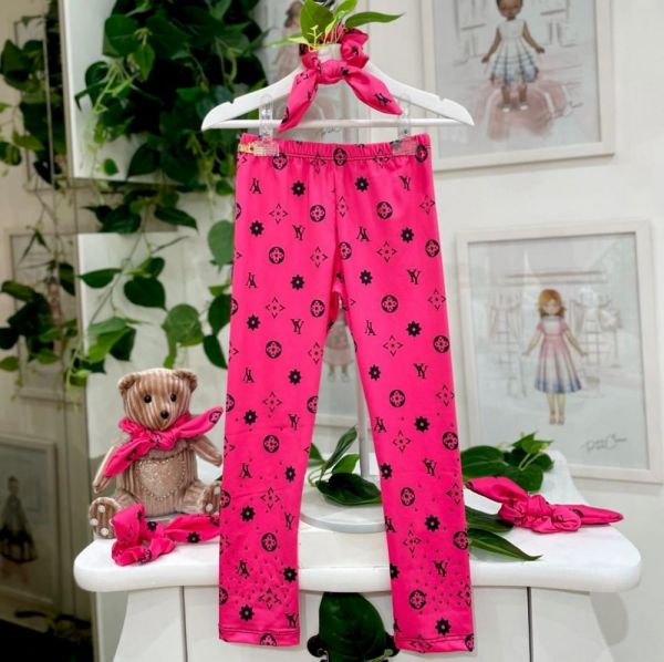 Calça Infantil Rosa Pink Estampada Inspired Aplique Pedrinhas Yoyo