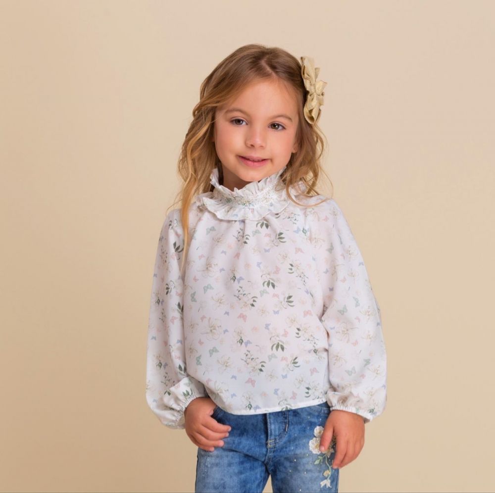 Camisa Infantil Borboletas Floral Petit Cherie