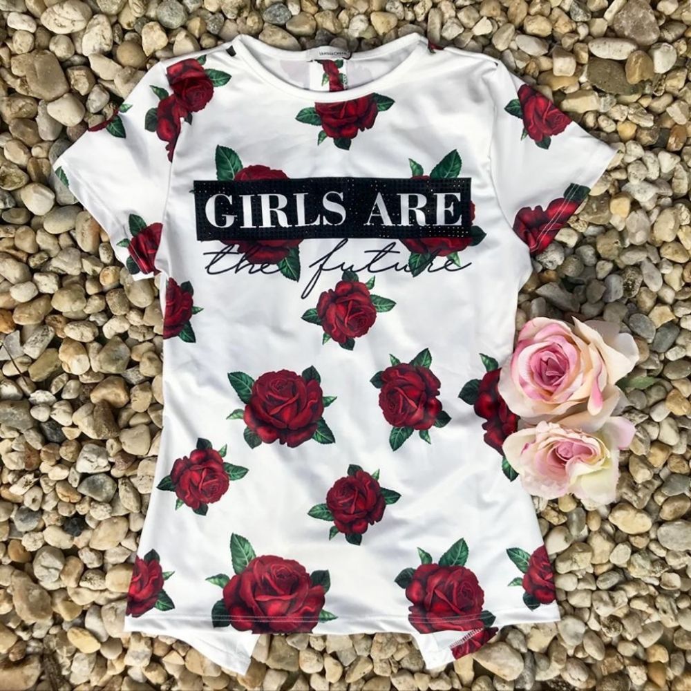 Camiseta Teen Estampa de Rosas Girls Are The Future Branca Vanilla Cream