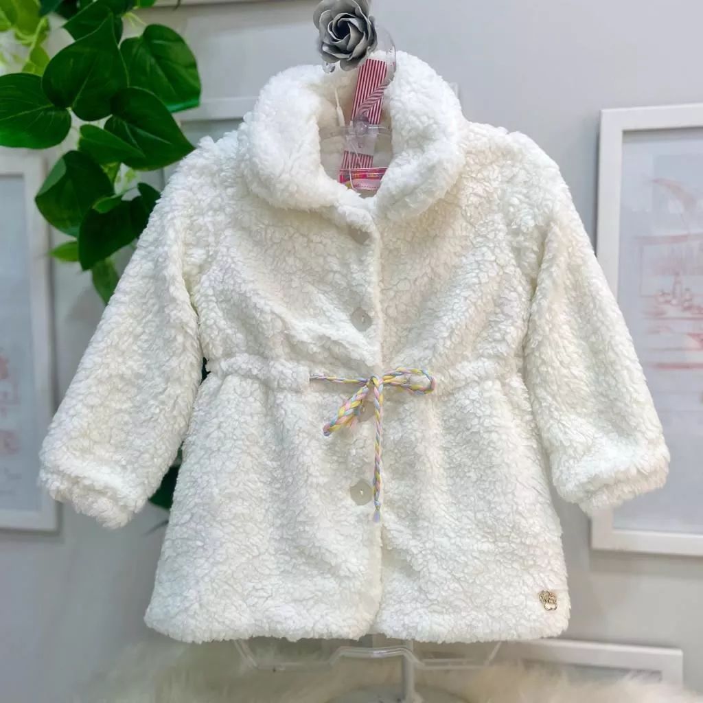 Casaco Feminino Infantil Mon Sucré Off White Pelúcia 