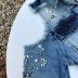 Casaco Infantil Jeans com Recortes e Bordado com Pedrarias Luxo Euro Baby