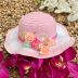 Chapéu Infantil de Palha com Flores Rosa Pastel Euro Baby