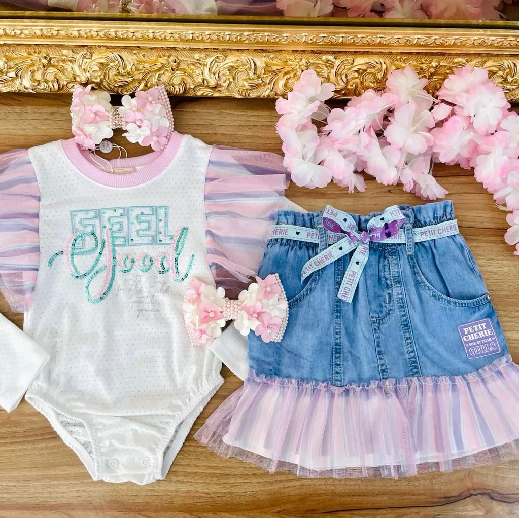 Conjunto Feminino Infantil Petit Cherie Blusa Mangas Tule Ursas Estampada e  Shorts com Zíper na EuroBabyKids