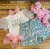 Conjunto Feminino Infantil Petit Cherie Off White Manga Bufante em Tule com Shorts Verde Floral