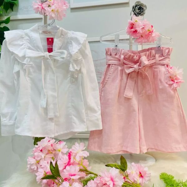 Conjunto Feminino Infantil Yoyo Rosa Manga Longa Boneca com Calça de Ursas  na EuroBabyKids