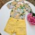 Conjunto Infantil Amarelo Shorts de Sarja Bordado e Ciganinha Floral Pituchinhus
