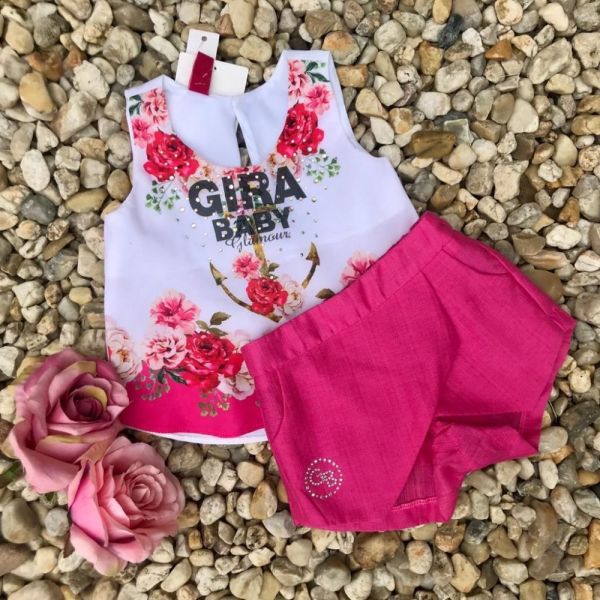 Conjunto Infantil Bata Floral Rosa Pink Gira Baby