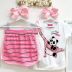 Conjunto Infantil Blusa Branca Estampada Panda e Shorts Saia Listrado Rosa Momi