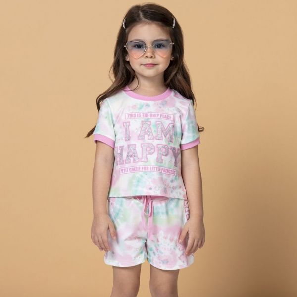 Conjunto Infantil Blusa e Shorts Tie Dye Rosa Happy Place Petit Cherie