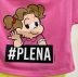 Conjunto Infantil Blusa Rosa Manga Curta Denise e Plena Saia Amarelo Neon com Shorts Turma da Mônica