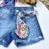 Conjunto Infantil Body e Shorts com Lenço Floral e Cachorrinha Petit Cherie