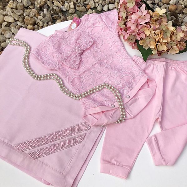 Conjunto Infantil Body Rendado Laço Gravatinha Calça Rosa e Mantinha Drilu