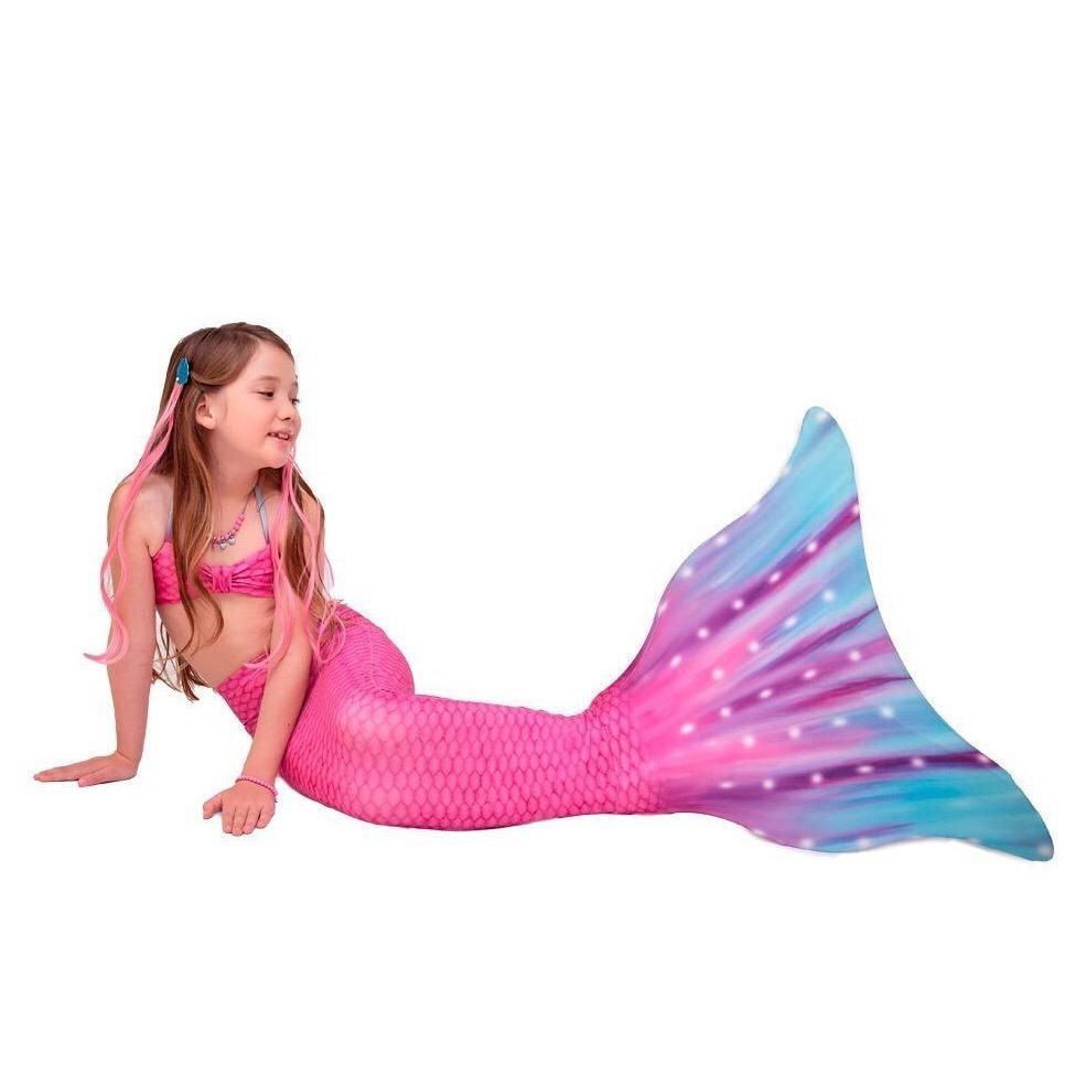 Conjunto Infantil Cauda de Sereia Rosa e Azul Celine Princesa Dos Oceanos Sirenita
