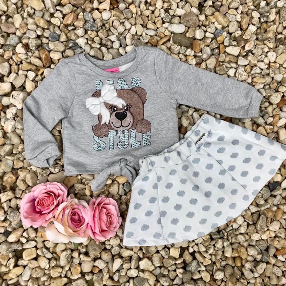 Conjunto Infantil com Blusa de Moletom Bear Style Cinza Momi