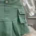Conjunto Infantil Feminino Petit Cherie Blusa Off-White Bordado Laço Paetes Shorts Saia Verde Claro 
