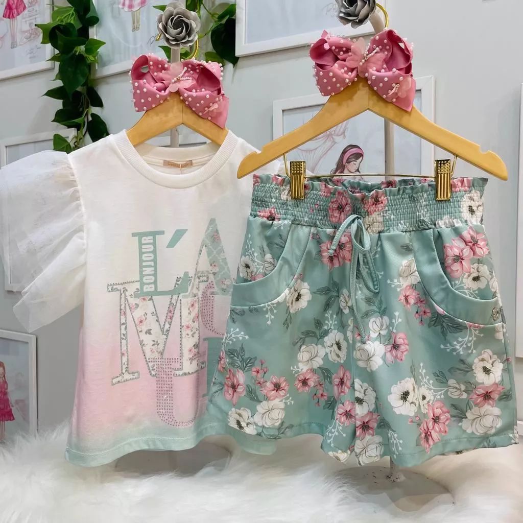 Conjunto Feminino Infantil Petit Cherie Blusa Mangas Tule Ursas Estampada e  Shorts com Zíper na EuroBabyKids