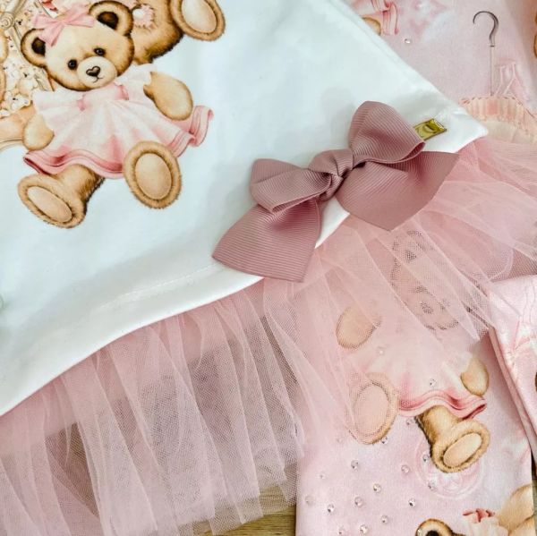 Conjunto Feminino Infantil Yoyo Rosa Manga Longa Boneca com Calça de Ursas  na EuroBabyKids