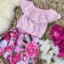 Conjunto Infantil Rosa com Shorts Saia Floral Birds and Roses Pituchinhus