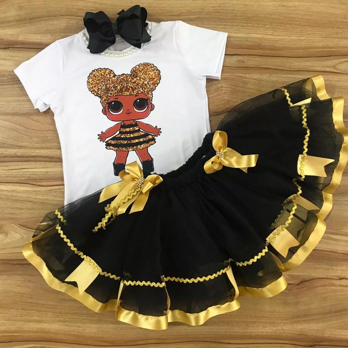 Conjunto Infantil Junino Saia de Tule e Camiseta Lol Queen Bee Preto Euro Baby na Euro Baby Kids