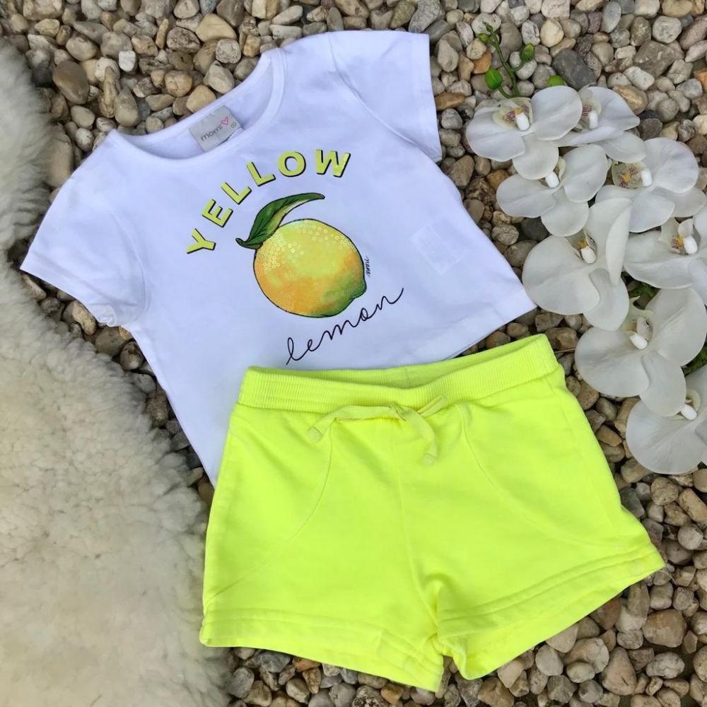 Conjunto Infantil Shorts de Moletom e Blusa Yellow Lemon Momi