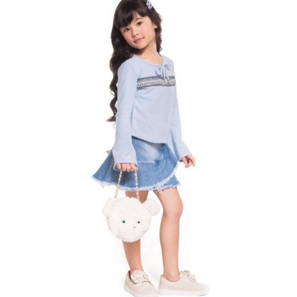 Conjunto Infantil Tricot e Jeans com Strass Azul Gabriela Aquarela