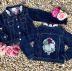 Jaqueta Infanil Jeans com Bordado Floral Luxo Petit Cherie