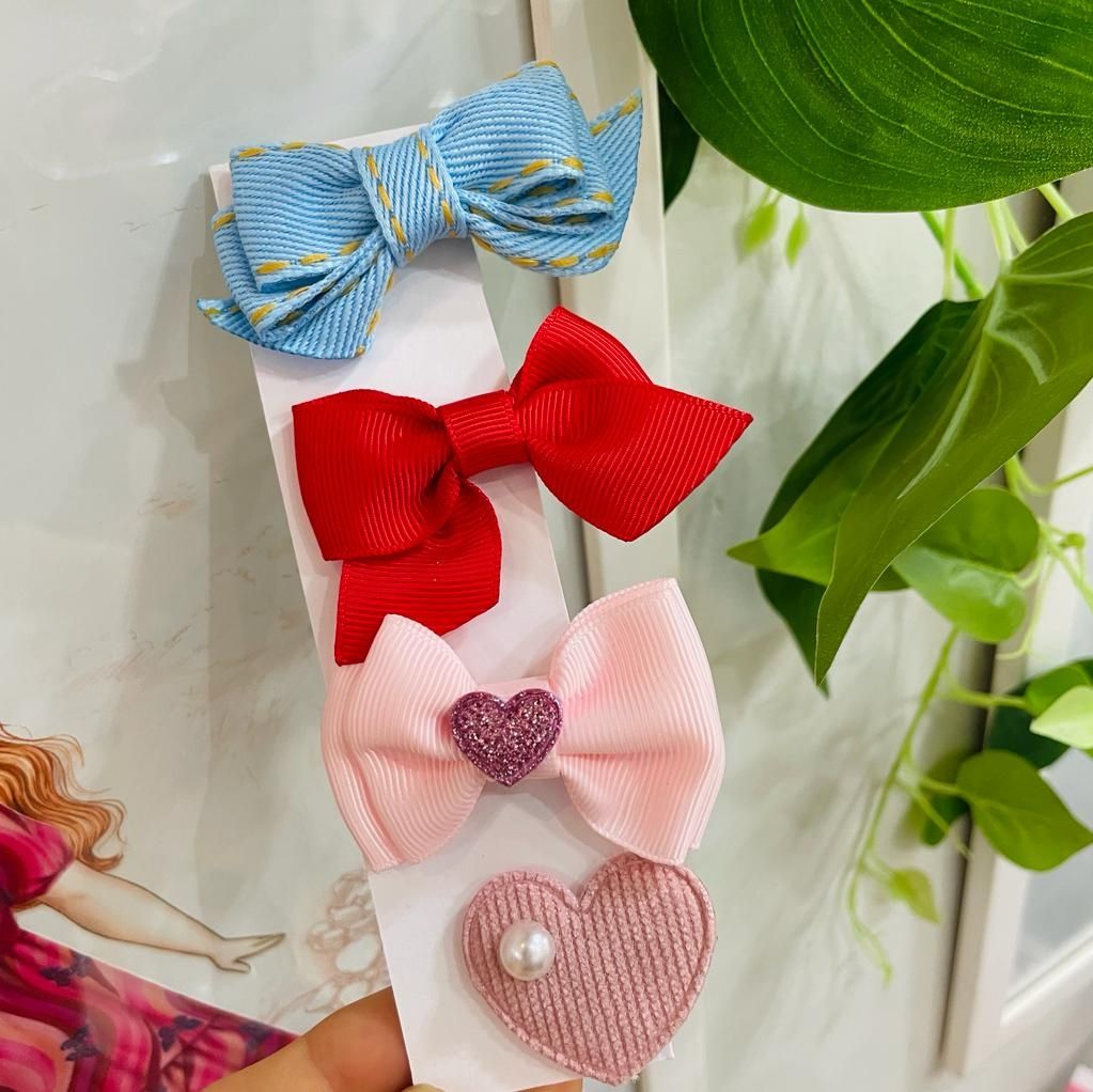 Kit Infantil 4 Peças Euro Baby Kids Laços Coloridos e Coração Rosé Perola