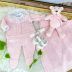 Kit Saída de Maternidade Trama Trança Tricot Rosa e Branco Euro Baby
