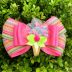 Laço Infantil Duplo Rosa Neon Com Fita Juta Arco-Íris Aplique Sorvete Transparente Euro Baby