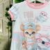 Macacão Infantil Branco Rosa e Azul Furinhos Estampado Bichinhos Fofos Strass Brilhante Petit Cherie