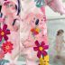 Macacão Infantil de Plush Rosa Estampado Coala Flowers Cute Mon Sucré