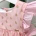 Macacão Infantil Pimpão Rosa Estampado Rosas Detalhes Listrado Com Aplicação Roana