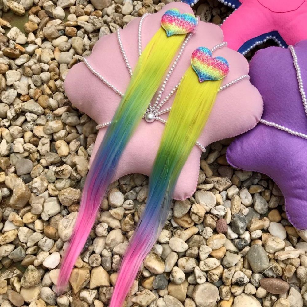 Mecha Infantil Colorida Coração Rainbow Gliter Euro Baby
