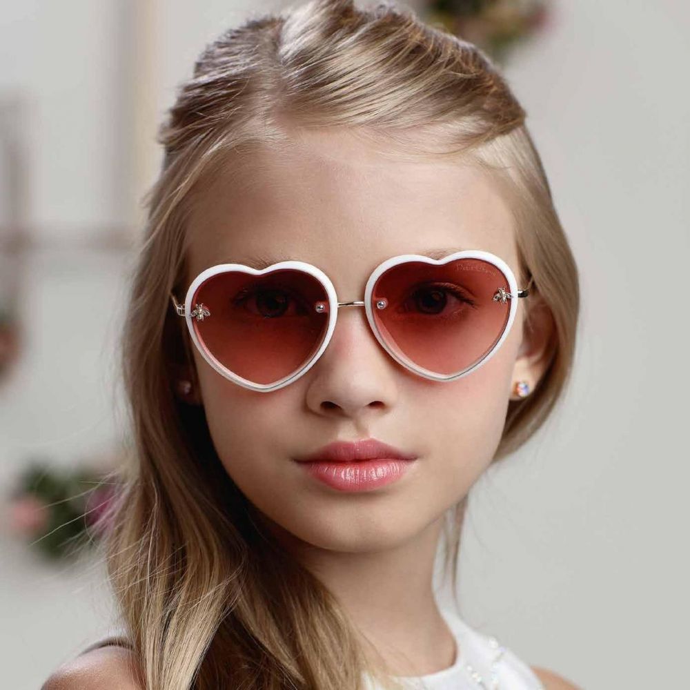 Óculos Infantil Abelhinha Branco Lente Rosé Formato Coração Glam Petit Cherie