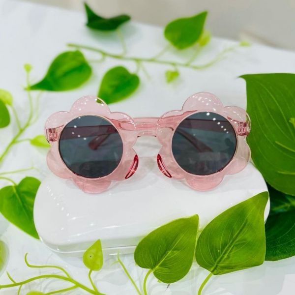 Óculos Infantil Formato Flower Rosa Transparente Lente Preta Degradê Euro Baby