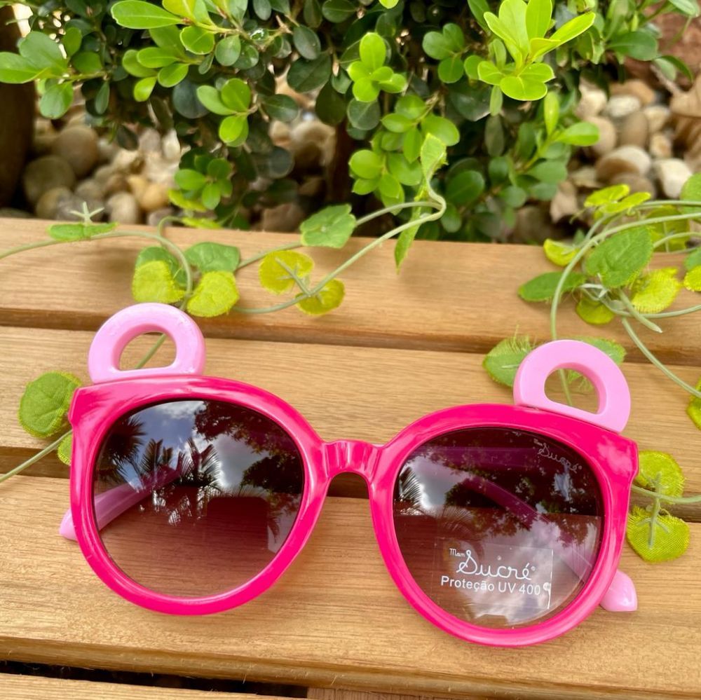 Óculos Infantil Rosa Pink Orelinhas de Urso Magnética Rosa Claro Mon Sucré