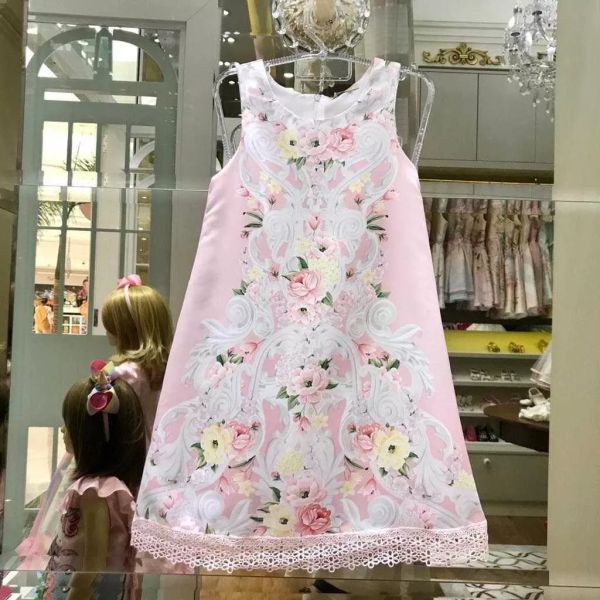 Vestido Infantil Rosa Barra Renda Petit Cherie